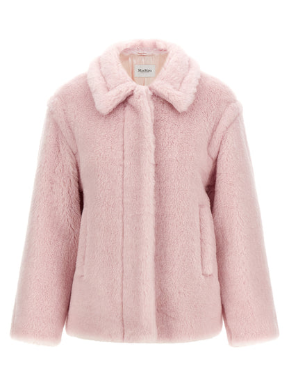 Max Mara Icon The Monogram Women's Silk Alpaca Wool & Leather Overcoat - Multicolor Pink Jacquard Monogram