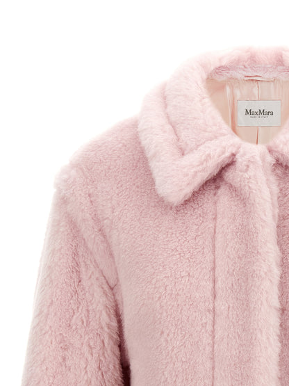 Max Mara Icon The Monogram Women's Silk Alpaca Wool & Leather Overcoat - Multicolor Pink Jacquard Monogram