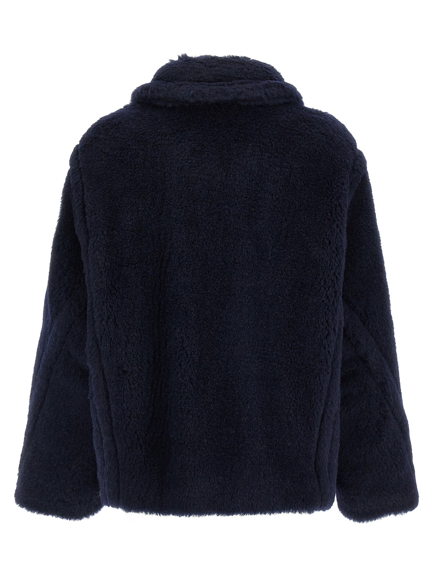 Max Mara Essence Women's Silk Alpaca Wool & Leather Overcoat - Blue Jacquard Monogram