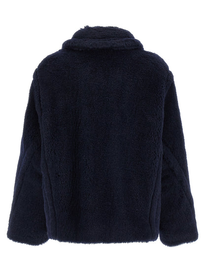 Max Mara Essence Women's Silk Alpaca Wool & Leather Overcoat - Blue Jacquard Monogram