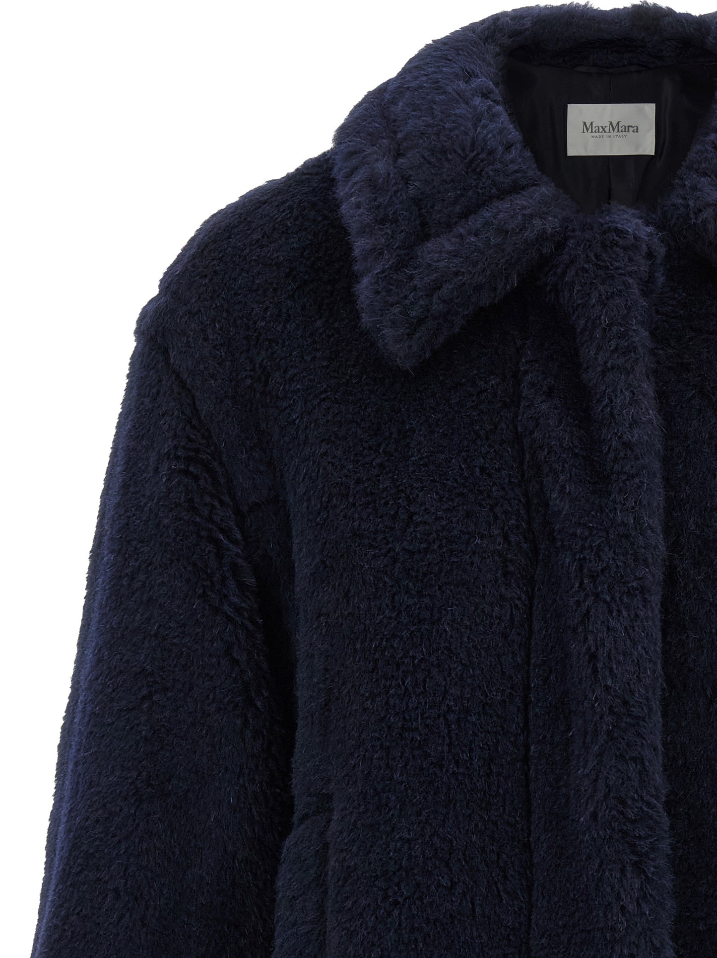 Max Mara Essence Women's Silk Alpaca Wool & Leather Overcoat - Blue Jacquard Monogram