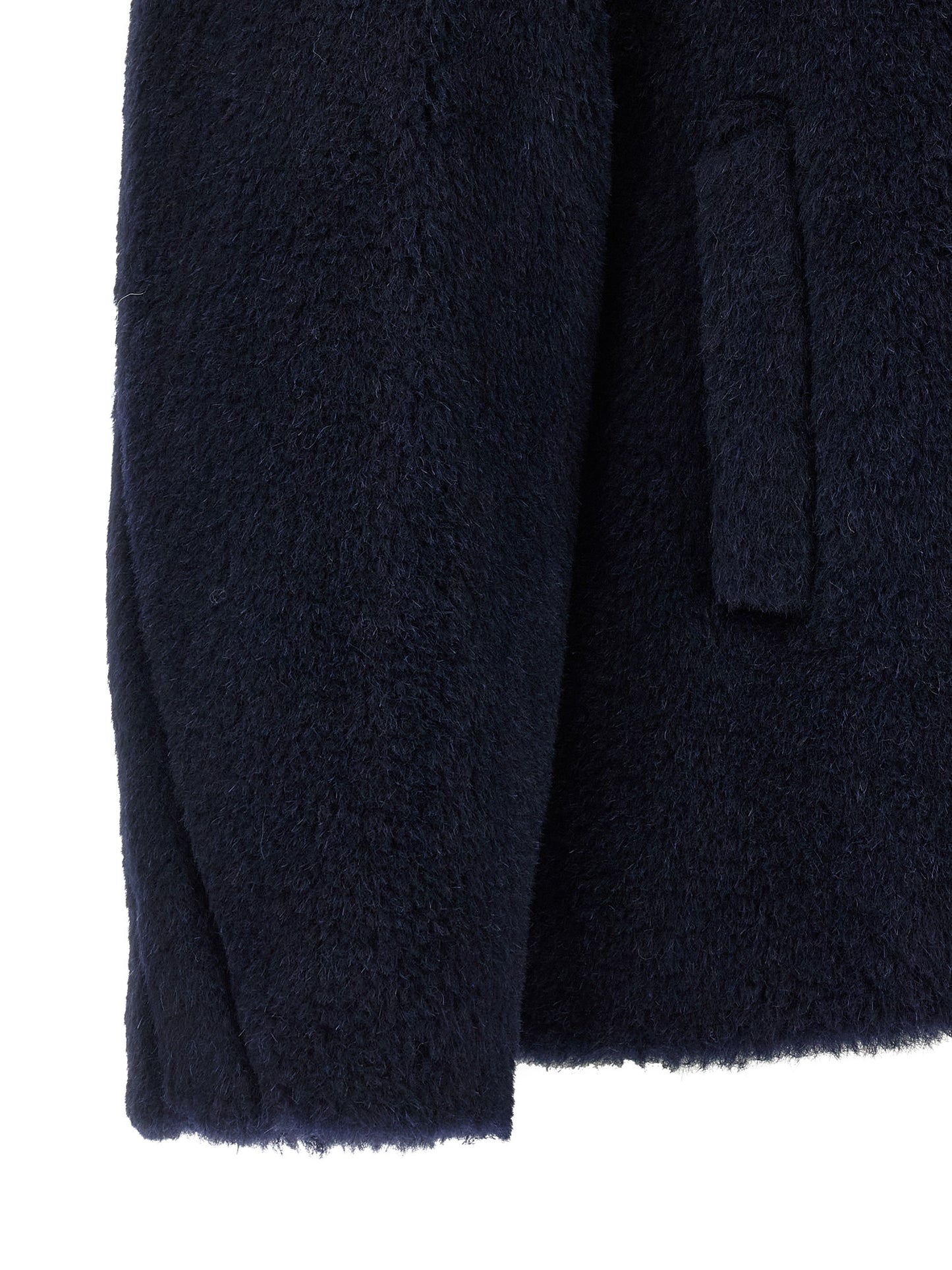 Max Mara Essence Women's Silk Alpaca Wool & Leather Overcoat - Blue Jacquard Monogram