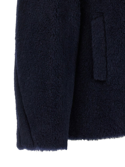 Max Mara Essence Women's Silk Alpaca Wool & Leather Overcoat - Blue Jacquard Monogram