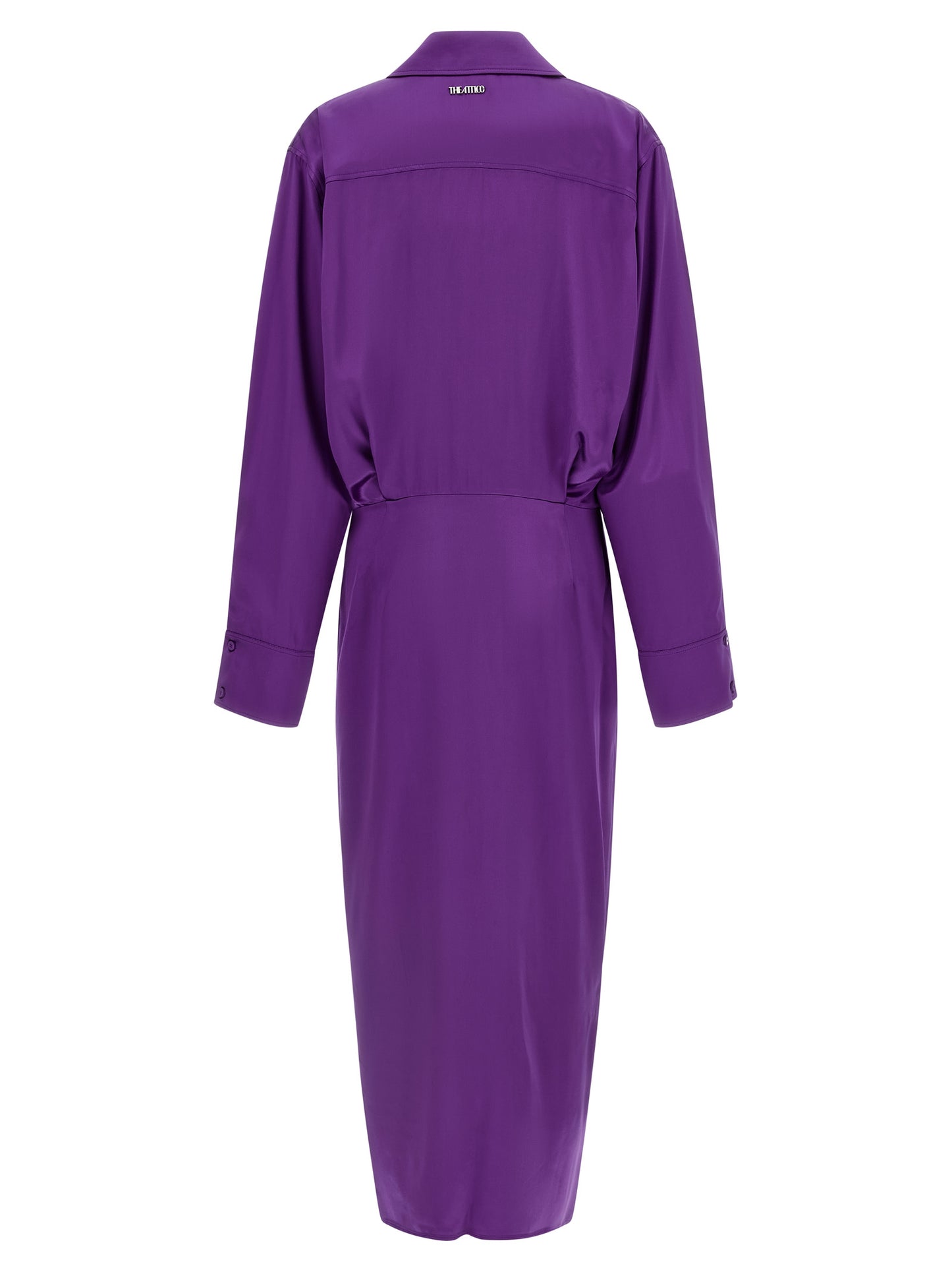 Dress by The Attico for women in rayon & viscose purple features a dramatic silhouette, showcasing an elegant split asymmetric neckline and that flows into a dramatic midi.