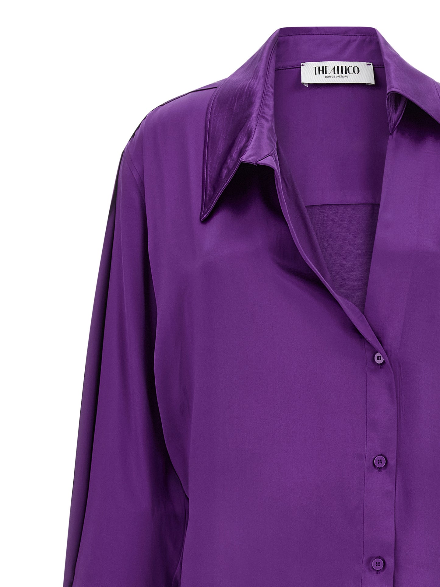 Dress by The Attico for women in rayon & viscose purple showcases a striking silhouette, elegantly detailed with a , refined split asymmetric neckline, and a striking midi for a striking finish.