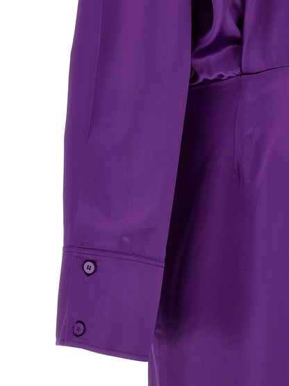 Dress by The Attico for women in rayon & viscose purple features an cute silhouette, detailed with a and split asymmetric neckline that elegantly flows into a cute midi.