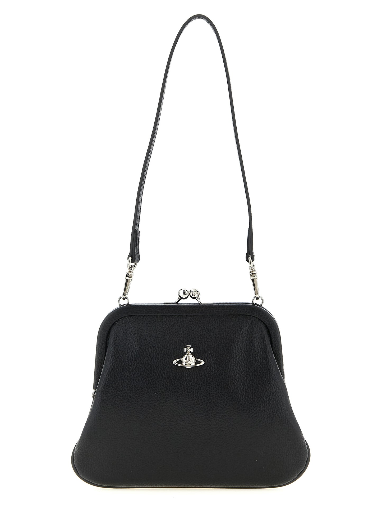 Clutch Handbag by Vivienne Westwood for women in polyethylene & polyurethane black features a sculptural silhouette with a secure snap, organized , and versatile handle for a sculptural finish.