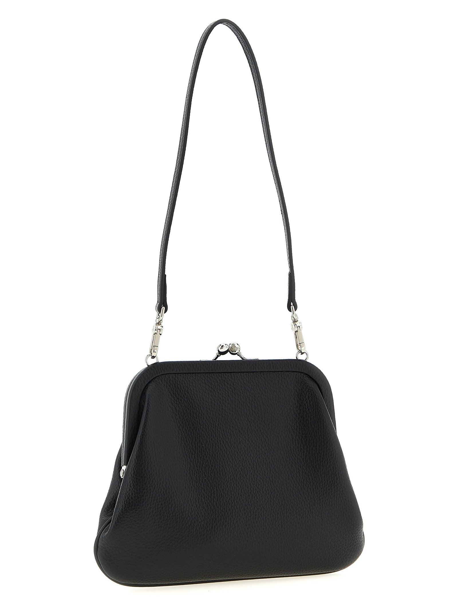 Clutch Handbag by Vivienne Westwood for women in polyethylene & polyurethane black features a sculptural silhouette with a secure snap, ample , and versatile handle for a sculptural finish.