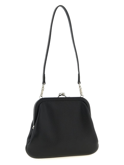 Clutch Handbag by Vivienne Westwood for women in polyethylene & polyurethane black features a sculptural silhouette with a secure snap, ample , and versatile handle for a sculptural finish.