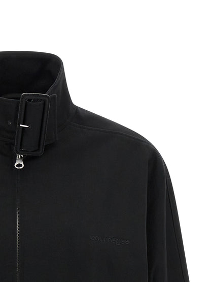 Bomber Jacket by Courrèges for women in cupro & cotton black & signature features a dramatic silhouette, showcasing a sophisticated and distinctive pockets for a dramatic aesthetic.