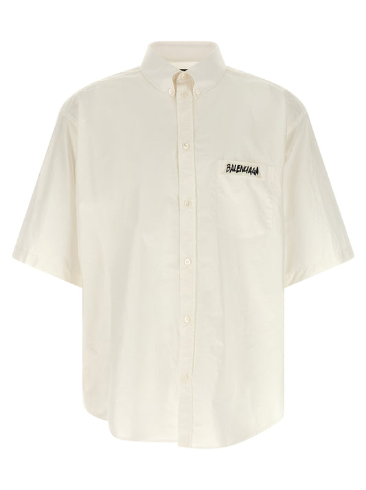 Balenciaga Men's Cotton Blouse - White Print