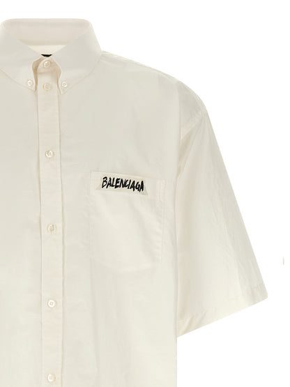 Balenciaga Men's Cotton Blouse - White Print