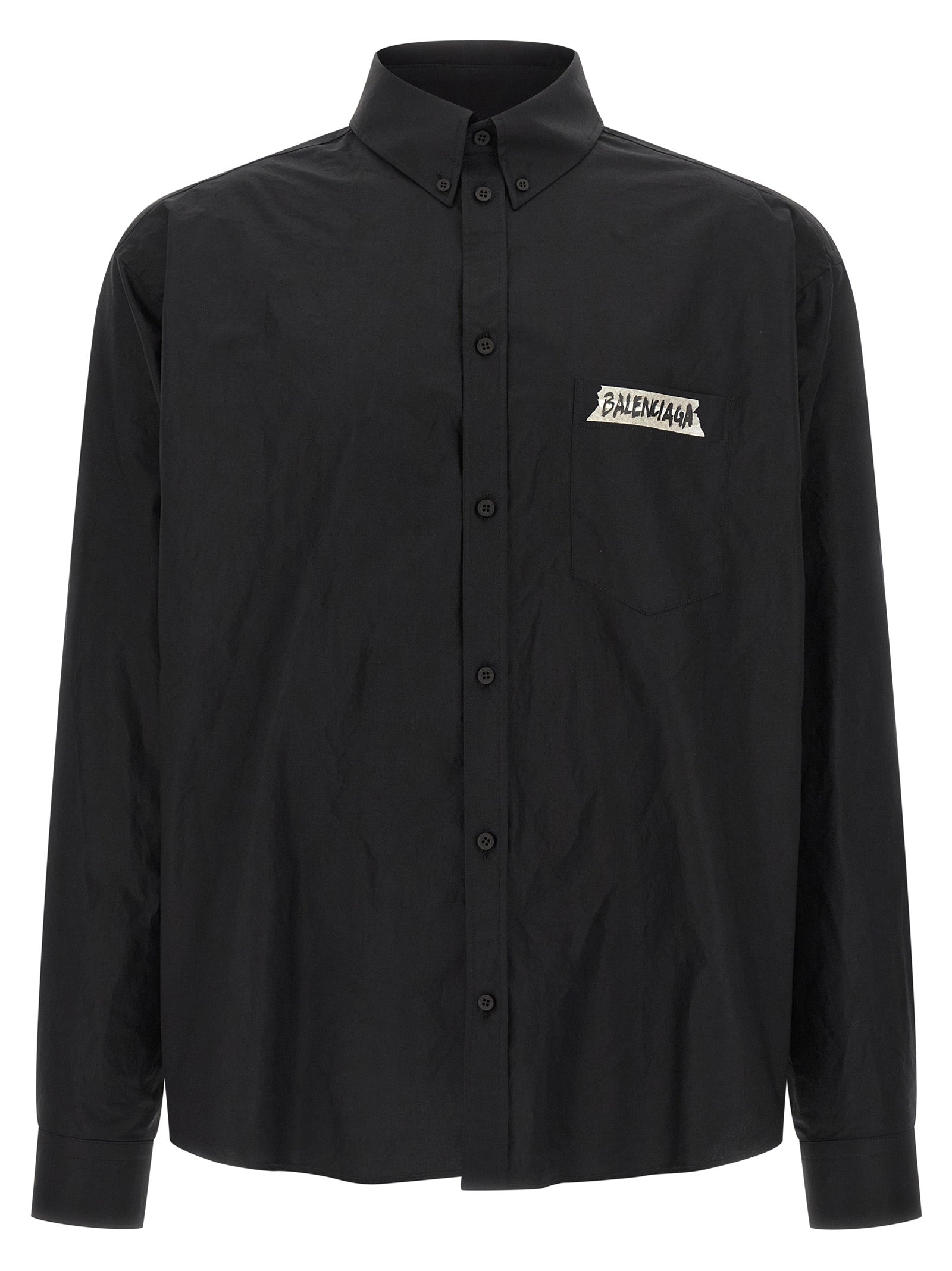 Blouse by Balenciaga for men in cotton black & print showcases a sublime silhouette, artfully detailed with a sublime and for a sophisticated, sublime finish.