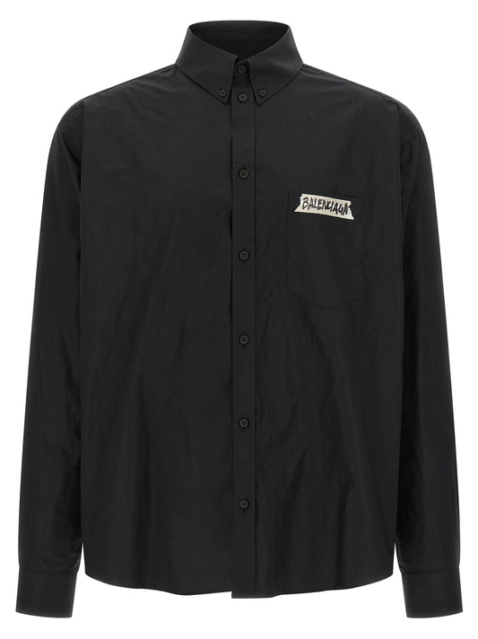 Blouse by Balenciaga for men in cotton black & print showcases a sublime silhouette, artfully detailed with a sublime and for a sophisticated, sublime finish.