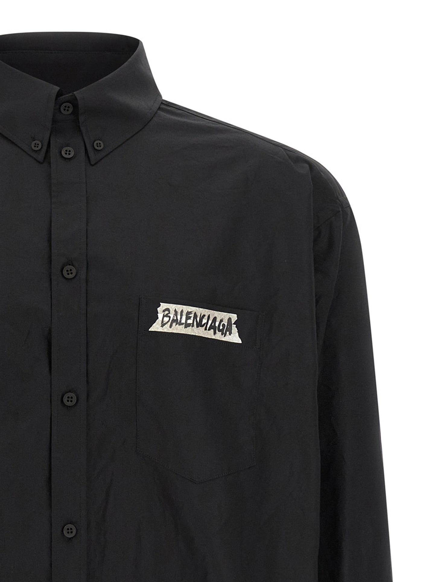 Blouse by Balenciaga for men in cotton black & print presents a discerning silhouette, showcasing a sophisticated and for a truly discerning finish.