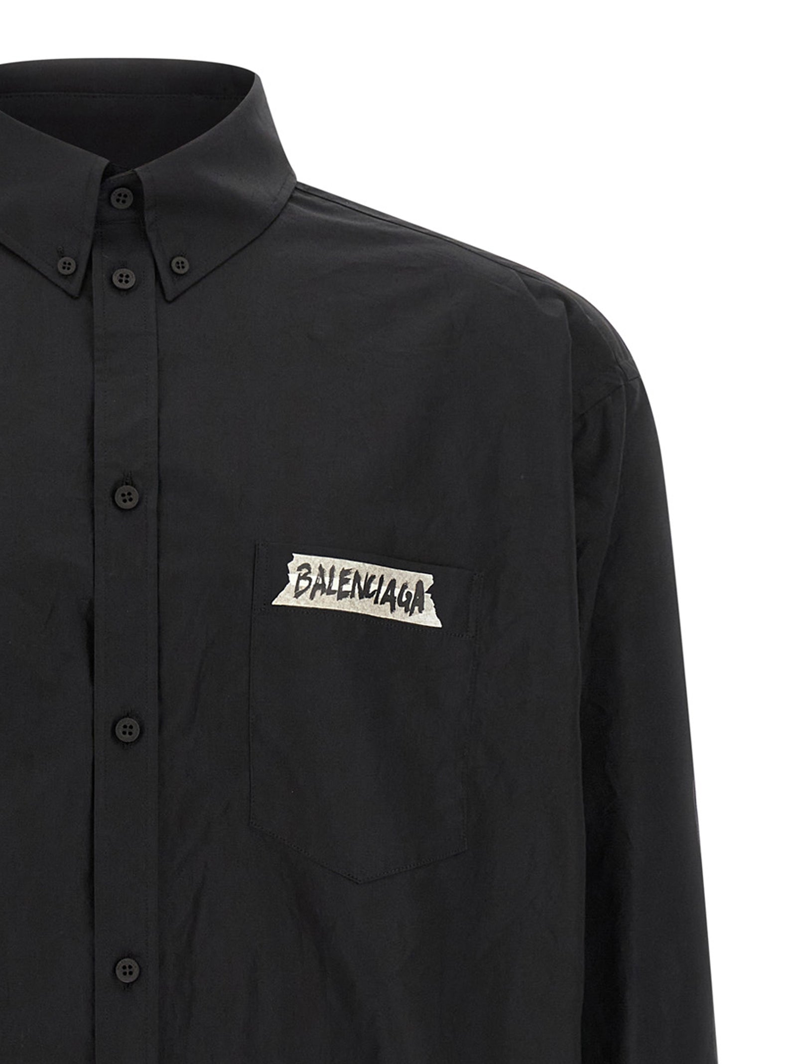 Blouse by Balenciaga for men in cotton black & print presents a discerning silhouette, showcasing a sophisticated and for a truly discerning finish.