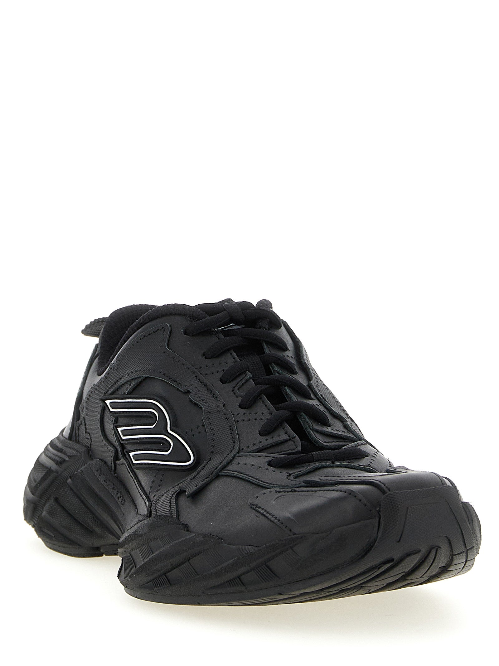 Athletic Sneakers by Balenciaga for women in calfskin leather & polyester black features an timeless silhouette from the Icon Women's Athletic Calfskin Leather & Polyester Sneakers collection, showcasing a timeless athletic style for a timeless look.