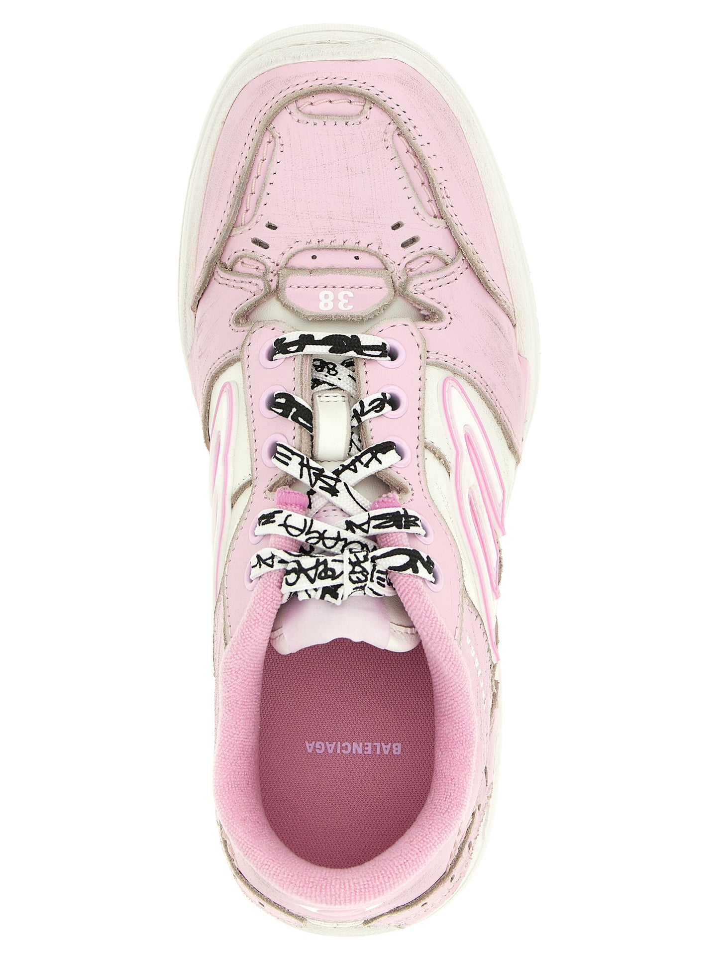 Athletic Sneakers by Balenciaga for women in polyester & cowhide leather multicolor & pink presents a sleek silhouette, perfectly capturing the athletic style essence of Icon Women's Athletic Polyester & Cowhide Leather Sneakers with its sleek design and premium finish.