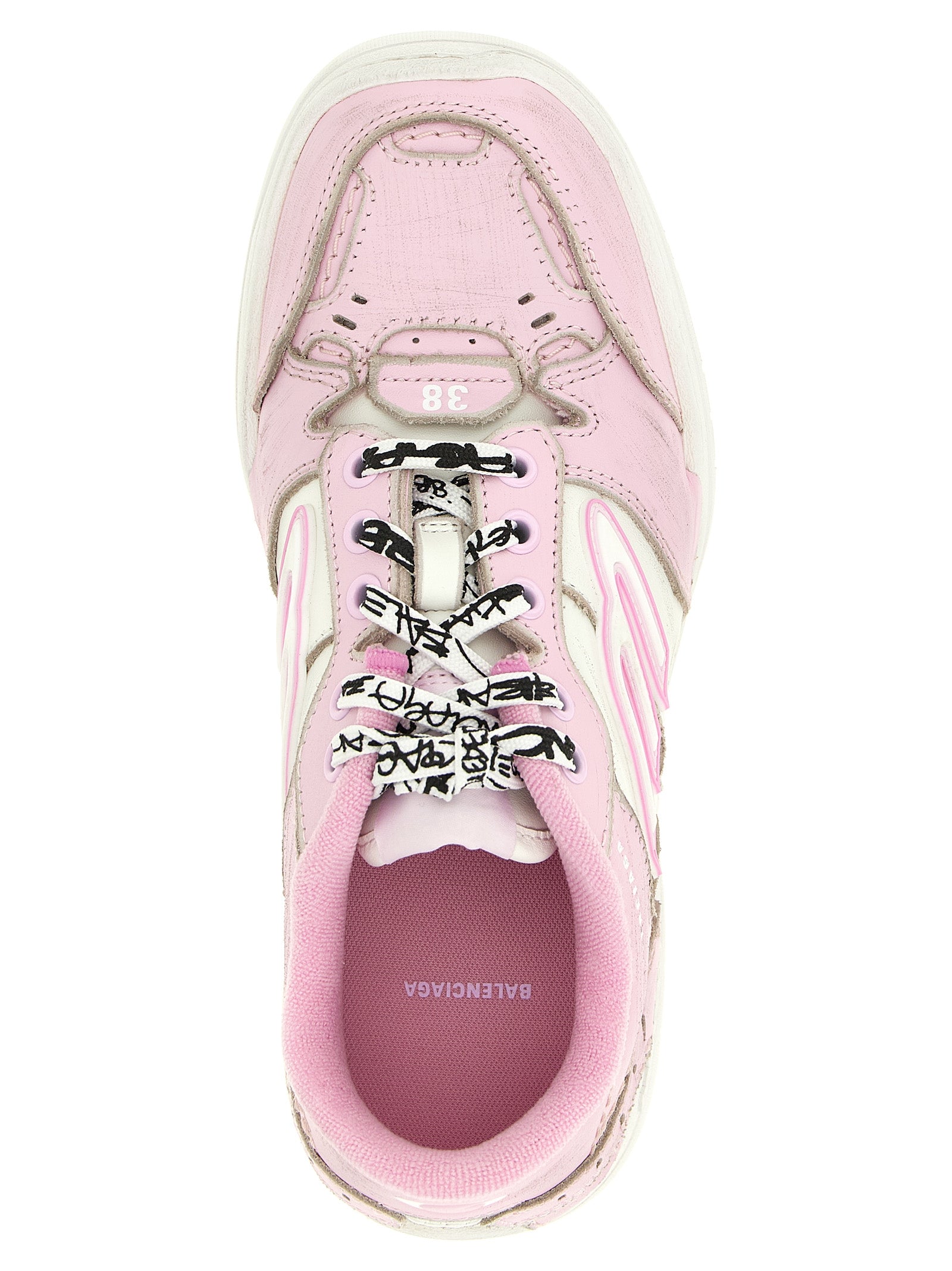Athletic Sneakers by Balenciaga for women in polyester & cowhide leather multicolor & pink presents a sleek silhouette, perfectly capturing the athletic style essence of Icon Women's Athletic Polyester & Cowhide Leather Sneakers with its sleek design and premium finish.