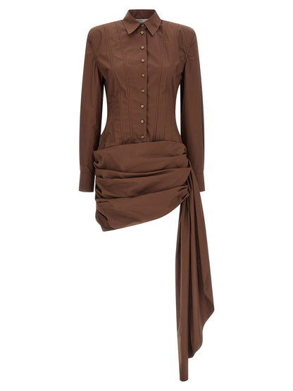 Dress by Giuseppe Di Morabito for women in cotton brown features an cute silhouette, detailed with a long-sleeve and that elegantly flows into a cute short mini.