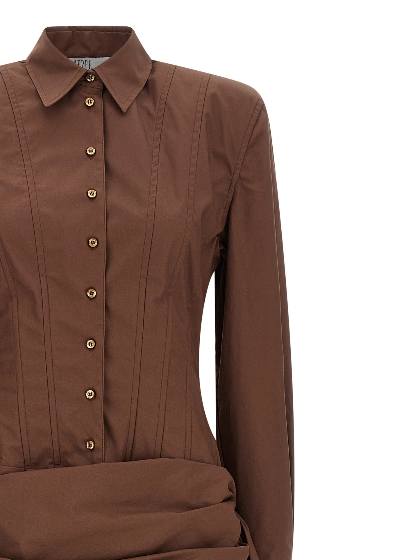 Dress by Giuseppe Di Morabito for women in cotton brown showcases a striking silhouette, elegantly detailed with a , refined , and a striking short mini for a striking finish.