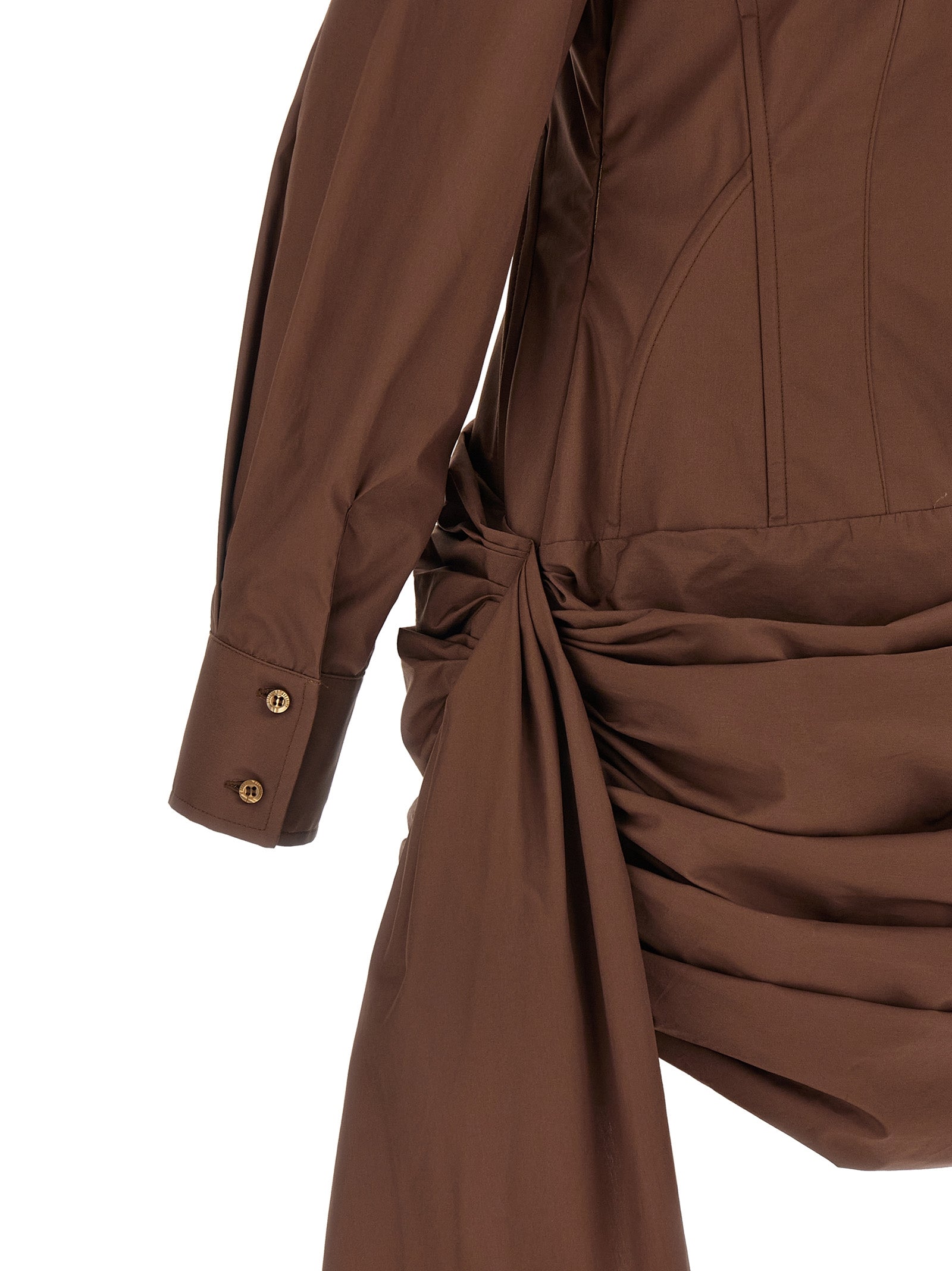Dress by Giuseppe Di Morabito for women in cotton brown features an sultry silhouette defined by a and , falling to an sultry short mini for a sultry look.
