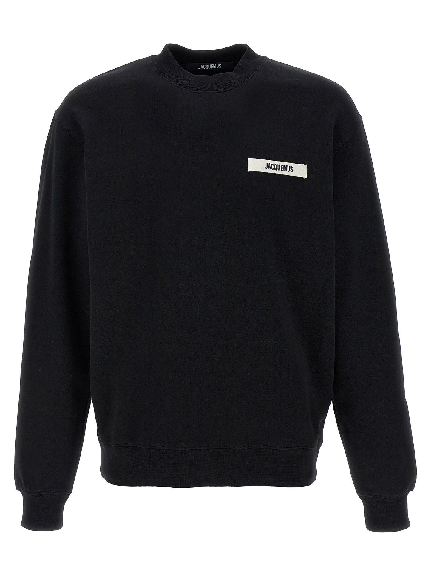 Sweatshirt by Jacquemus for men in cotton black features an provocated silhouette, detailed with a provocated and a refined crew neckline for a sophisticated aesthetic.