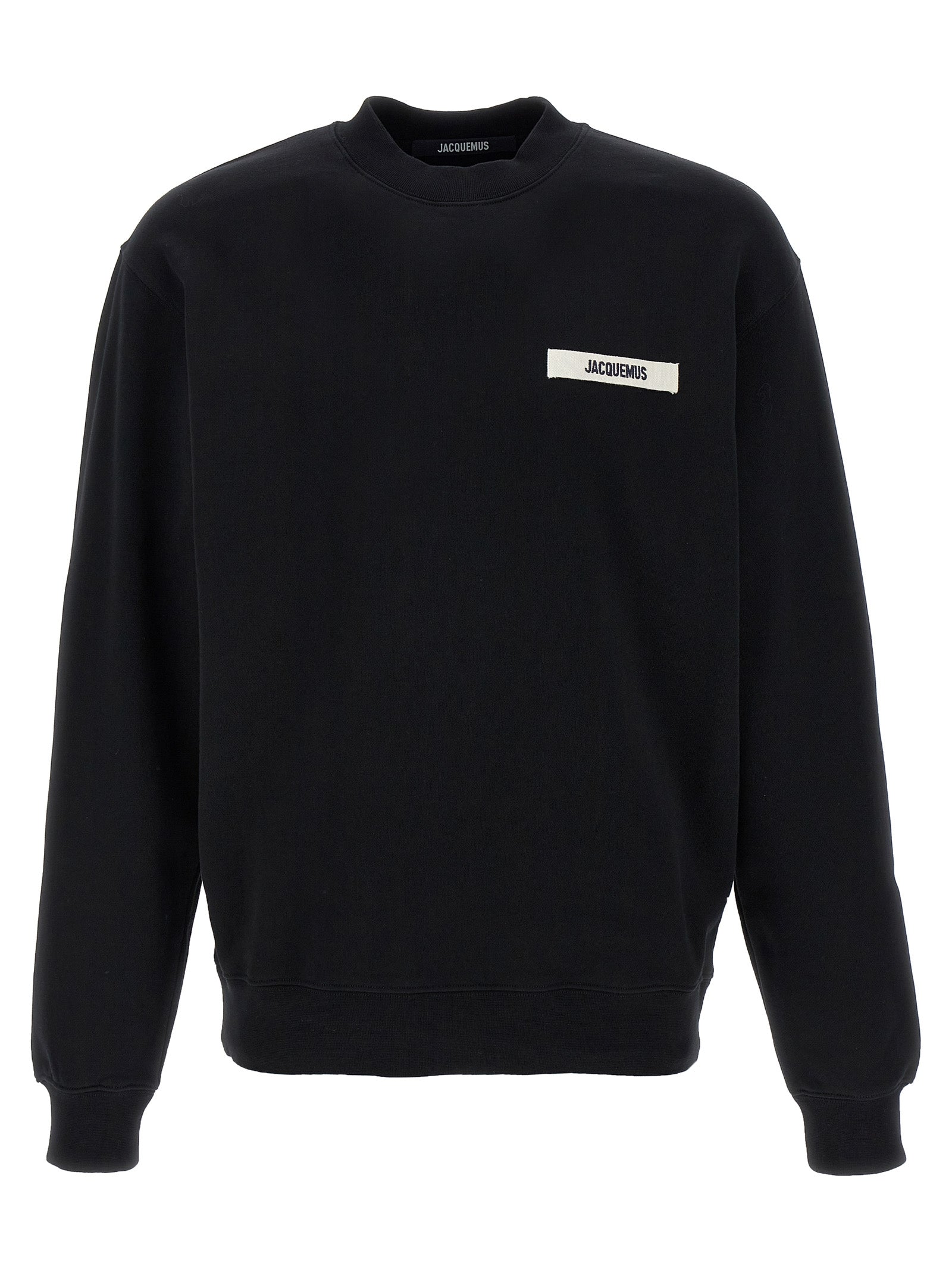 Sweatshirt by Jacquemus for men in cotton black features an provocated silhouette, detailed with a provocated and a refined crew neckline for a sophisticated aesthetic.