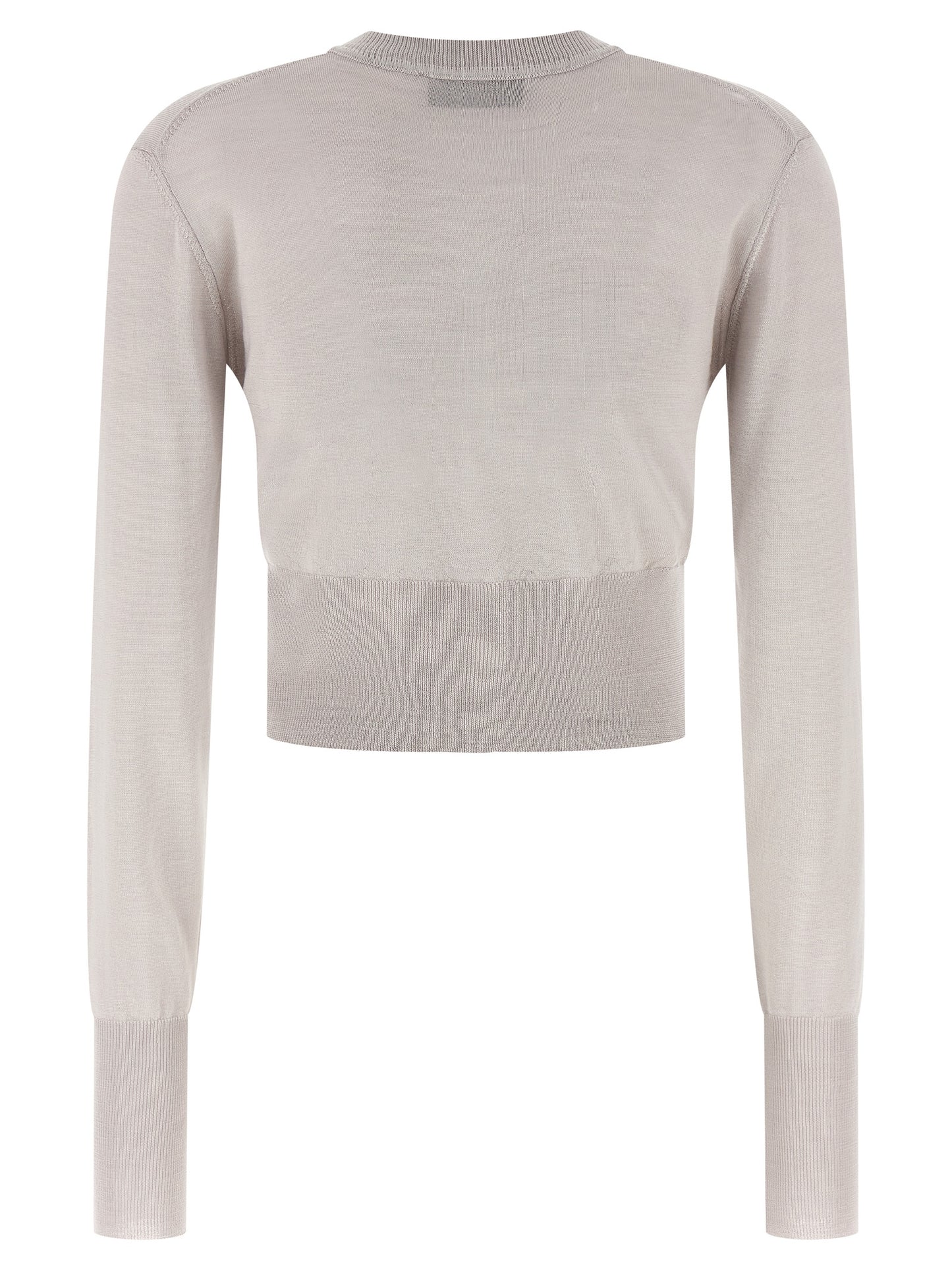 Cardigan by Vivienne Westwood for women in wool & silk gray features an crisp silhouette, showcasing a sophisticated round neckline and detail for a truly crisp finish.