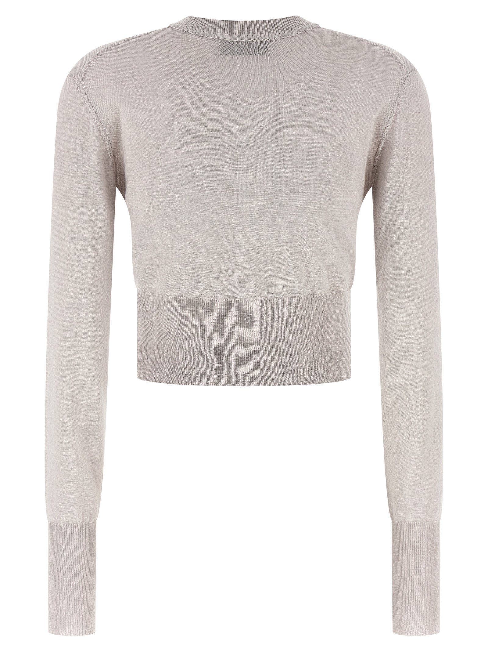 Cardigan by Vivienne Westwood for women in wool & silk gray features an crisp silhouette, showcasing a sophisticated round neckline and detail for a truly crisp finish.