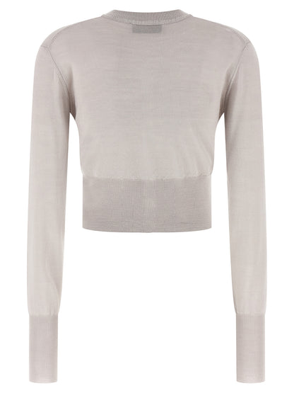 Cardigan by Vivienne Westwood for women in wool & silk gray features an crisp silhouette, showcasing a sophisticated round neckline and detail for a truly crisp finish.