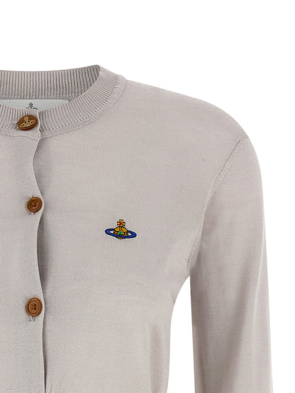 Cardigan by Vivienne Westwood for women in wool & silk gray features a nuanced silhouette with a refined round neckline and nuanced detailing for a sophisticated look.
