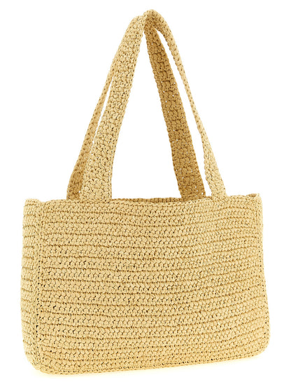 Medium Shopper Tote Bag by Valentino Garavani for women in raffia polyester polyurethane python leather white & signature features a urban sophisticate Crochet Icon Viva Superstar V Logo Raffia Polyester Polyurethane Python Leather Medium Shopper Tote Bag design with a secure , ample , and versatile handle for a urban sophisticate finish.