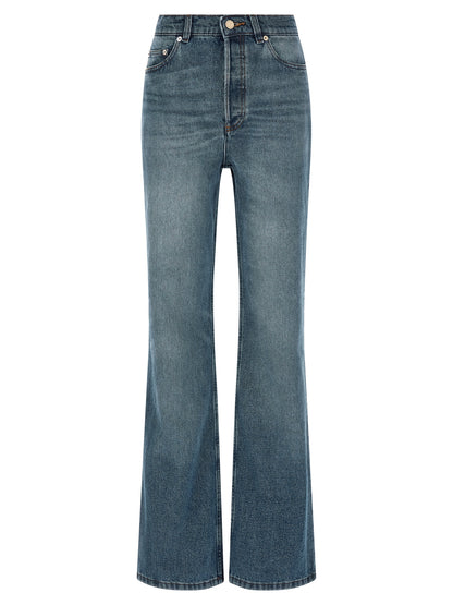 Jeans by A.P.C. for women in denim cotton blue features an sartorial flared and long with a high rise cut for a sartorial finish.
