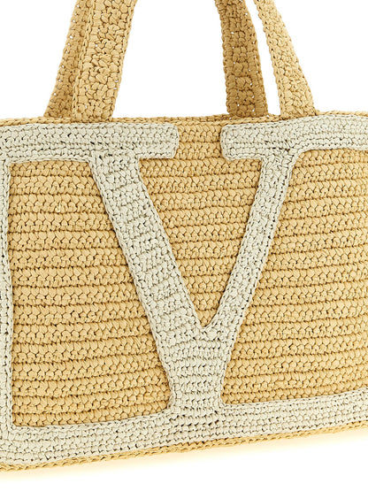 Shopper Tote Bag by Valentino Garavani for women in raffia polyester polyurethane python leather white & signature features a urban sophisticate Viva Superstar V Logo Raffia Polyester Polyurethane Python Leather Shopper Tote Bag design with a secure , ample , and versatile handle for a urban sophisticate finish.