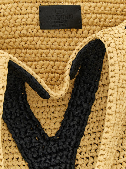 Medium Shopper Tote Bag by Valentino Garavani for women in raffia polyester polyurethane python leather beige & signature features an metropolitan chic Crochet Viva Superstar V Logo Raffia Polyester Polyurethane Python Leather Medium Shopper Tote Bag design with a secure , metropolitan chic , and versatile handle for a metropolitan chic look.