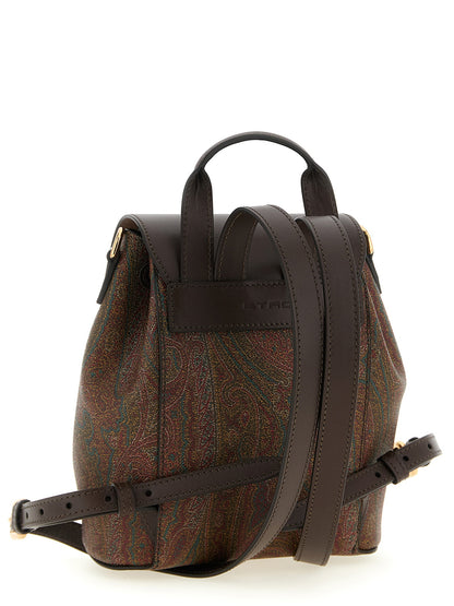 Small Drawstring Flap Backpack by Etro for women in poly cotton canvas & leather multicolor, paisley, jacquard & signature features a utilitarian chic Arnica Poly Cotton Canvas & Leather Small Drawstring Flap Backpack design with a secure flap, drawstring, magnetic & button, ample , and versatile backpack-strap & adjustable-strap for a utilitarian chic finish.