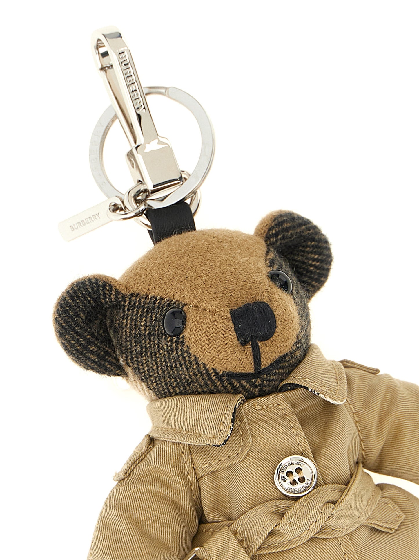 Keychain by Burberry for women in wool cotton multicolor features an artisanal design with , , and for an artisanal aesthetic.