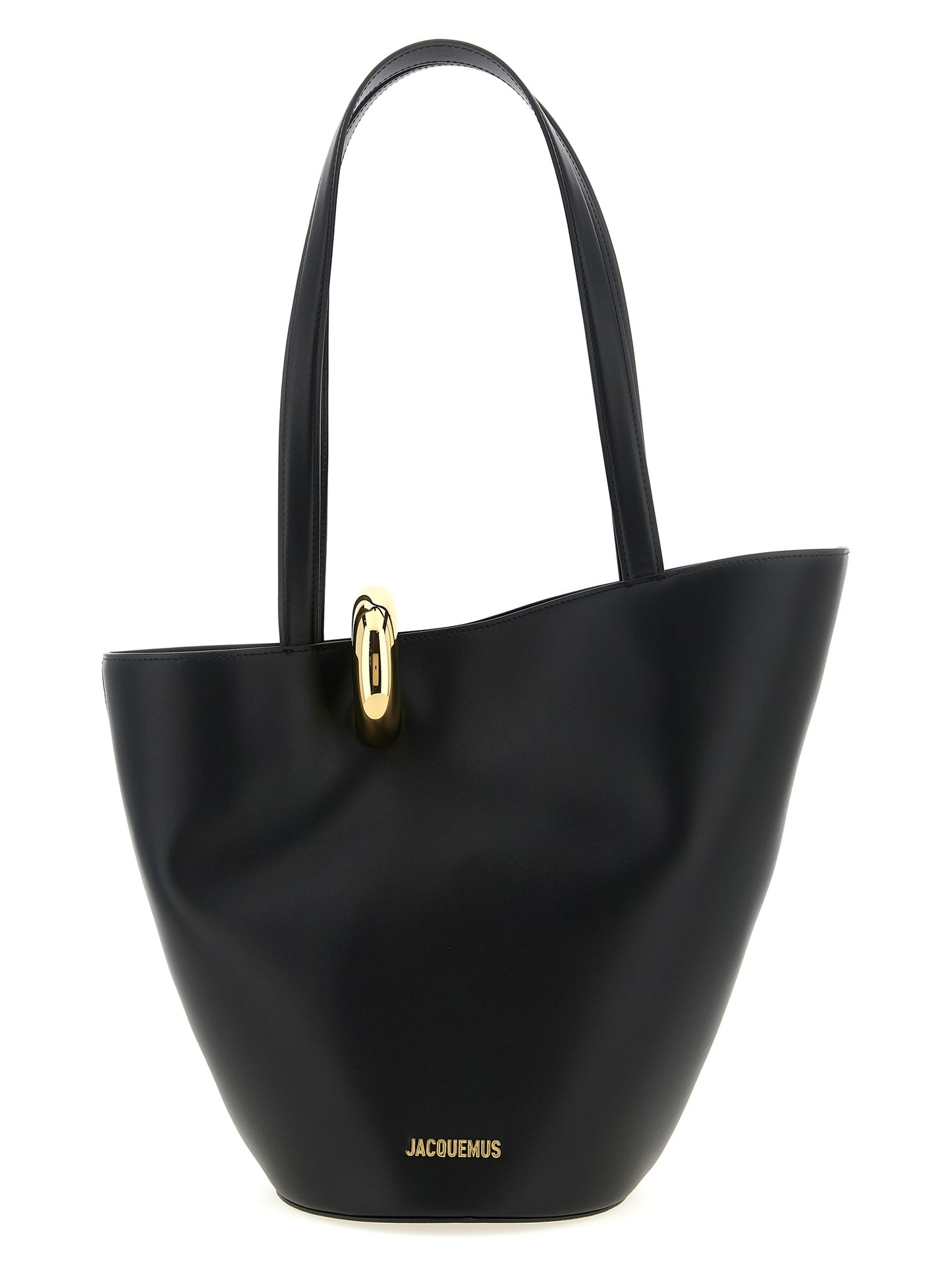 Shoulder Bucket Bag by Jacquemus for women in leather & metal black, gold & patterned features a effortless sophistication silhouette, secured by a clip with ample and versatile shoulder-strap & handle for a effortless sophistication finish.