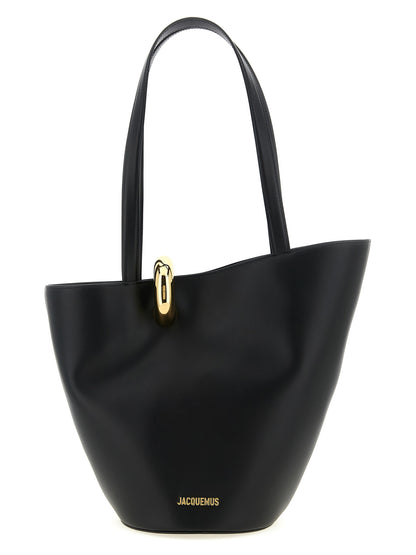Shoulder Bucket Bag by Jacquemus for women in leather & metal black, gold & patterned features a effortless sophistication silhouette, secured by a clip with ample and versatile shoulder-strap & handle for a effortless sophistication finish.