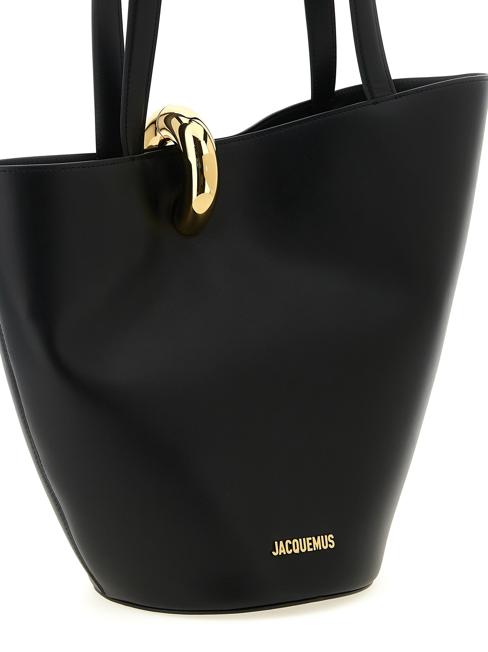 Shoulder Bucket Bag by Jacquemus for women in leather & metal black, gold & patterned features a effortless sophistication silhouette, secured by a clip with ample and versatile shoulder-strap & handle for a effortless sophistication finish.