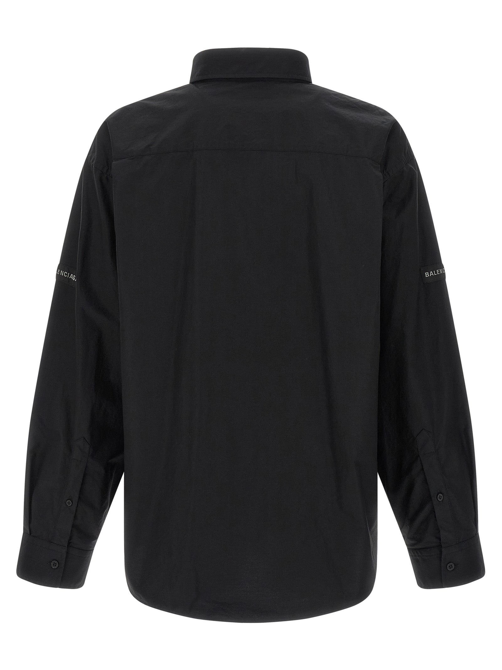 Blouse by Balenciaga for men in cotton black & signature, featuring a nuanced and nuanced for a sophisticated finish.