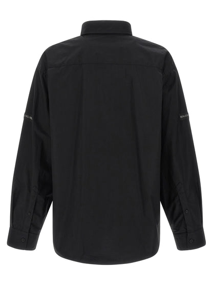 Blouse by Balenciaga for men in cotton black & signature, featuring a nuanced and nuanced for a sophisticated finish.