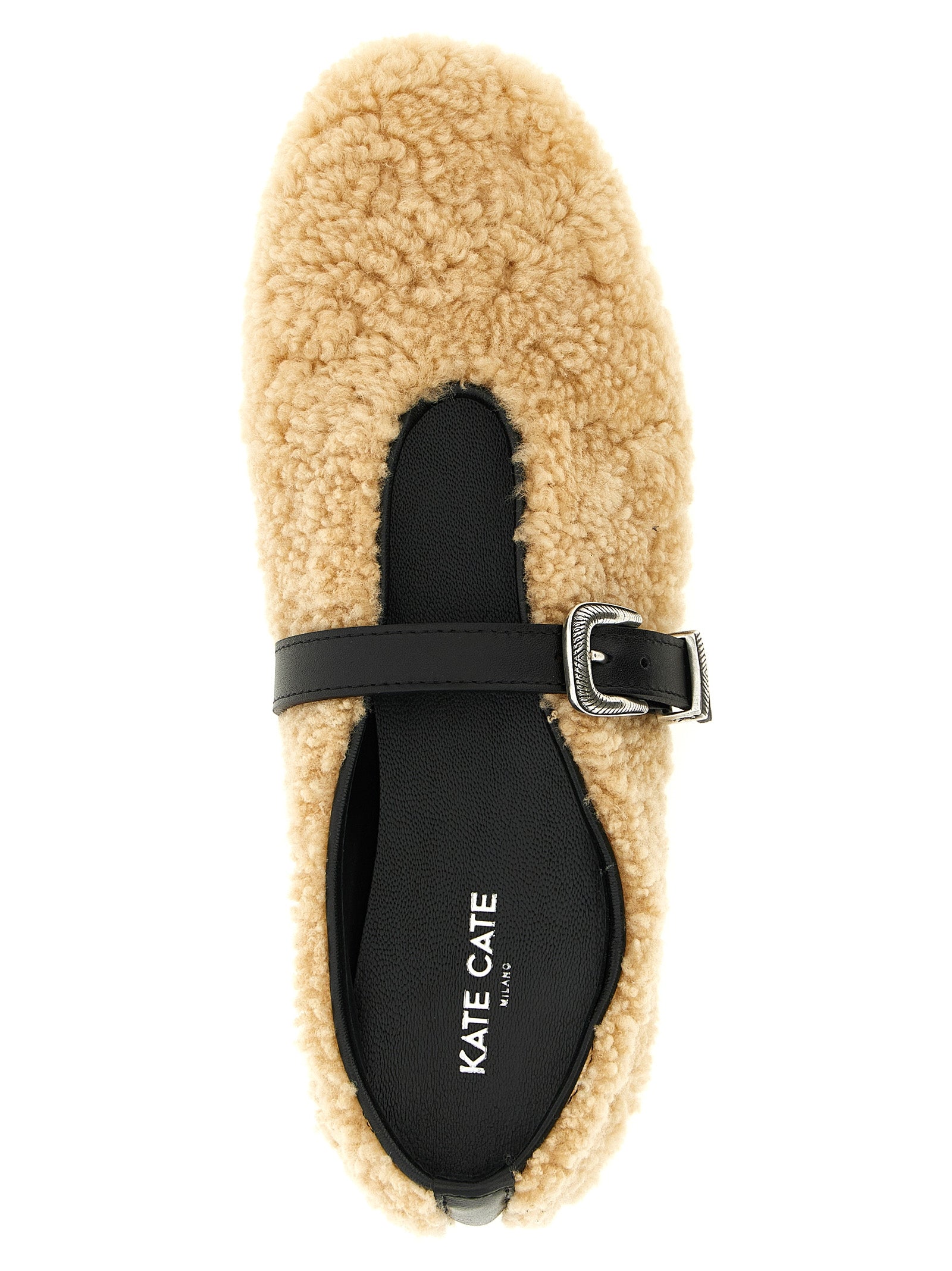 Ballet Flat Shoes by KATE CATE for women in calfskin leather beige features an statuesque silhouette from the Kate Women's Calfskin Leather Ballet Flat Shoes collection, showcasing a and a statuesque almond toe style for a statuesque look.