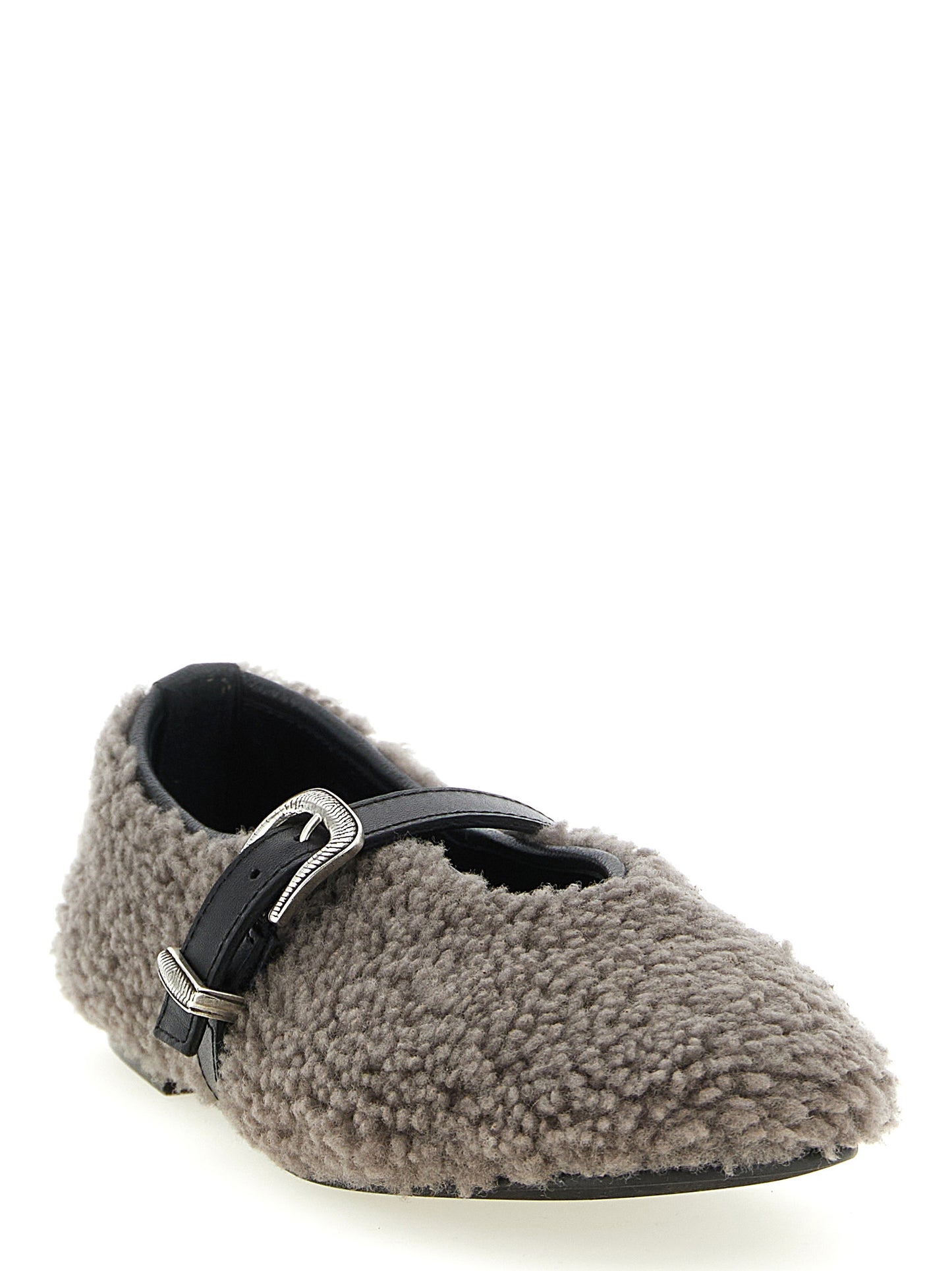Ballet Flat Shoes by KATE CATE for women in plush bos taurus calfskin leather gray showcases a resplendent Kate Women's Plush Bos Taurus Calfskin Leather Ballet Flat Shoes aesthetic with a and almond toe style.