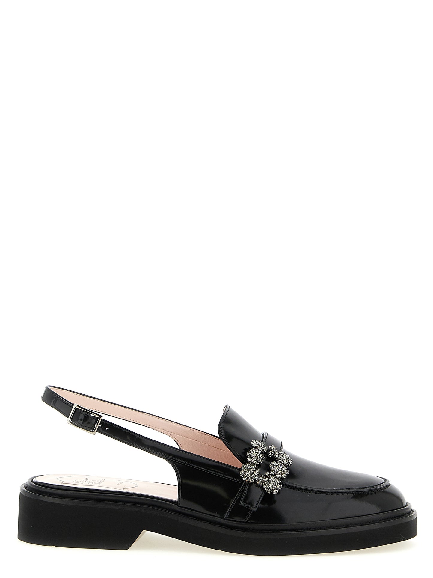 Moccasins Loafers Slingback Flat Shoes by Roger Vivier for women in calfskin leather & crystal black & signature presents a effortless chic silhouette, showcasing the Efflorescence Viv Women's Calfskin Leather & Crystal Moccasins Loafers Slingback Flat Shoes design with a effortless chic and for a sophisticated look.