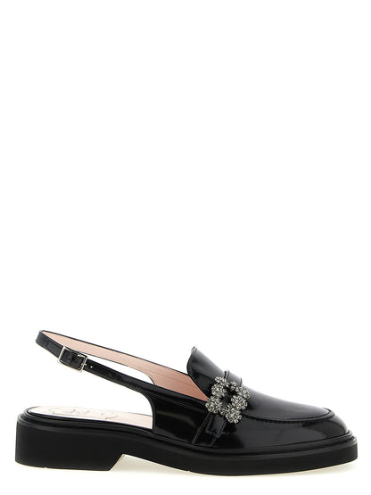 Moccasins Loafers Slingback Flat Shoes by Roger Vivier for women in calfskin leather & crystal black & signature presents a effortless chic silhouette, showcasing the Efflorescence Viv Women's Calfskin Leather & Crystal Moccasins Loafers Slingback Flat Shoes design with a effortless chic and for a sophisticated look.