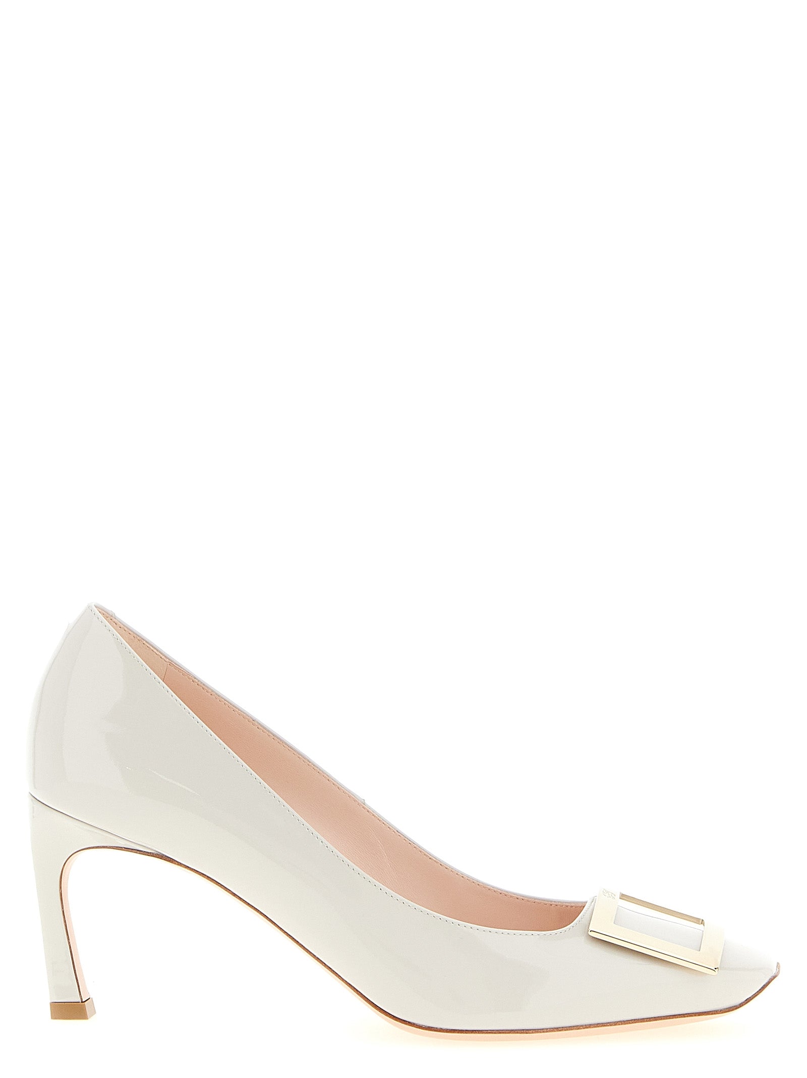 Mid-Heel Pumps Heels by Roger Vivier for women in patent calfskin leather gray & signature showcases a exquisite silhouette, perfectly accentuating Women's Patent Calfskin Leather Mid-Heel Pumps Heels with a exquisite mid-heel and exquisite square toe style.