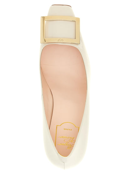 Mid-Heel Pumps Heels by Roger Vivier for women in patent calfskin leather gray & signature features an effortlessly chic silhouette from the Women's Patent Calfskin Leather Mid-Heel Pumps Heels collection, showcasing a mid-heel and effortlessly chic square toe style for a effortlessly chic look.