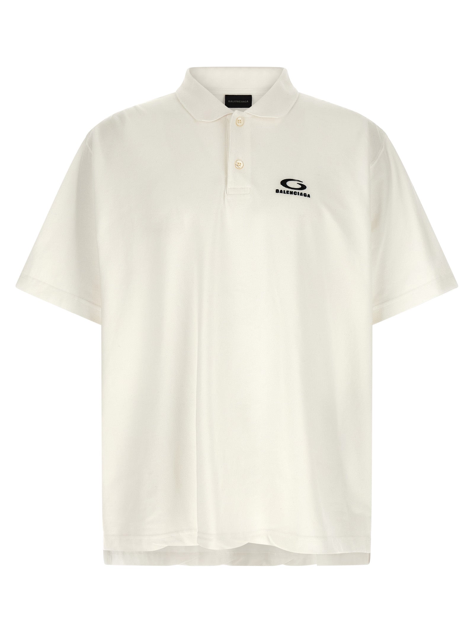 Polo Shirt by Balenciaga for men in cotton white presents a crisp silhouette, artfully detailed with a crisp short-sleeve and crisp .